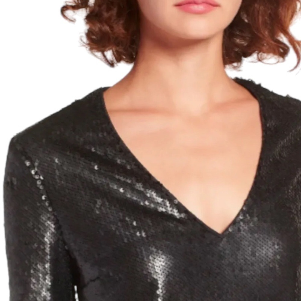 $148 Wayf Matte Black Sequin Dress XSMALL VNeck Minimalist Cocktail Subtle Bling - Picture 4 of 15